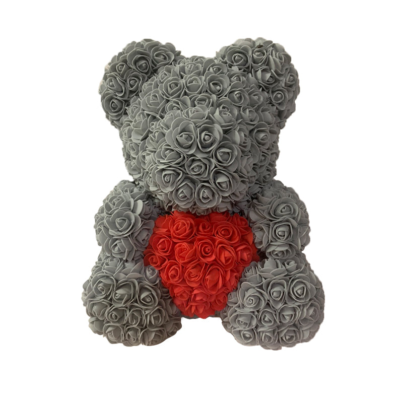 Oso de Rosas 40cm (Gris+Corazon Rojo)
