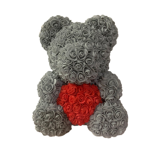 Oso de Rosas 40cm (Gris+Corazon Rojo)