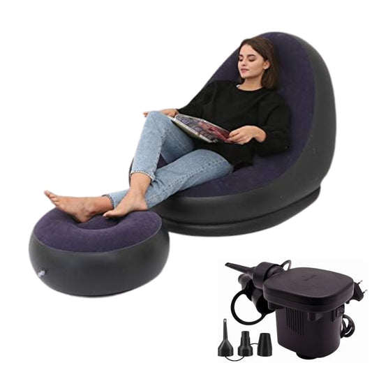 Sofa Azul oscuro Inflable Con Posapies