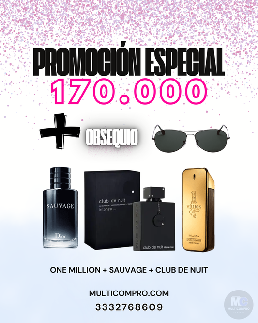 Perfumes en promoción One Million + sauvage + club De Nuit GRATIS lentes obsequio