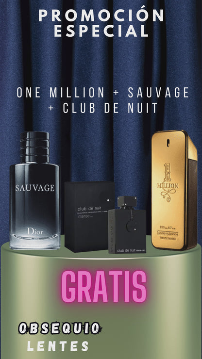 Perfumes en promoción One Million + sauvage + club De Nuit GRATIS lentes obsequio